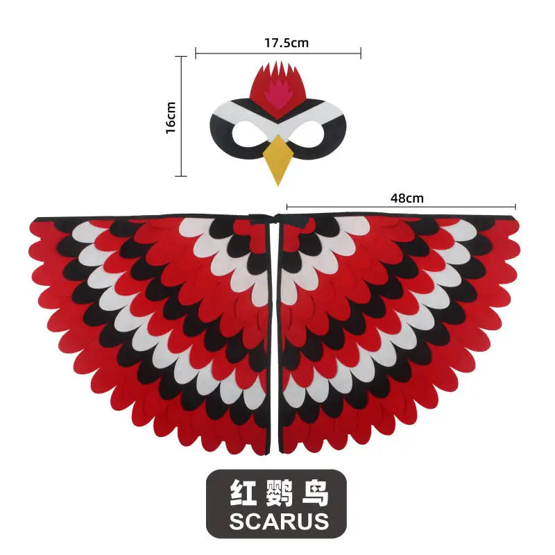 Kids Cosplay Costume Stage Performance Owl Peacock Wings Bird Felt Cape with Mask for Girls Boys Halloween Party Cloak