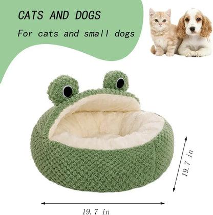 Pet Bed Cat Dog Nest Winter Warm Plush Round Cartoon Frog Deep Sleep Bag Comfort Soft Puppy Dog Bed Warm Cat Basket
