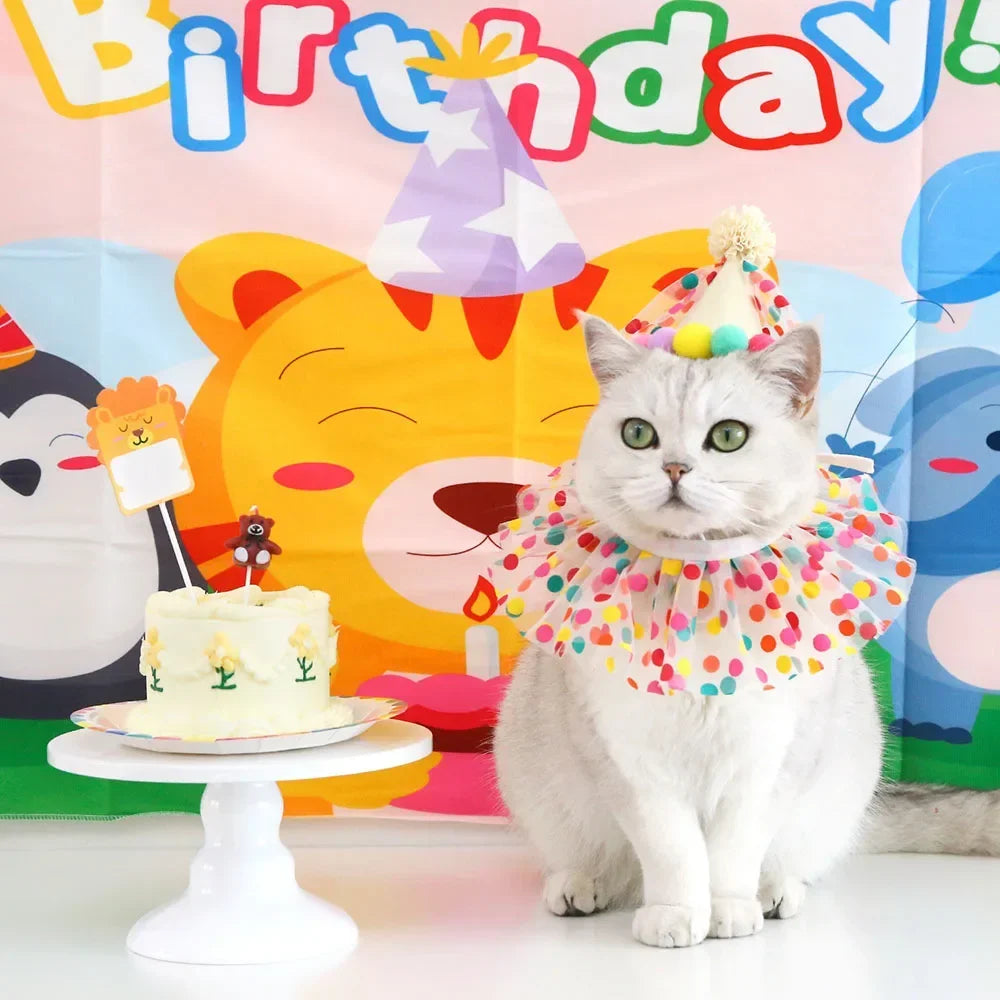 Pet Birthday Accessories Small Dog Cat Birthday Hat with Bandana Collar Pet Birthday Decorations for Kitten Pet Party Outfits