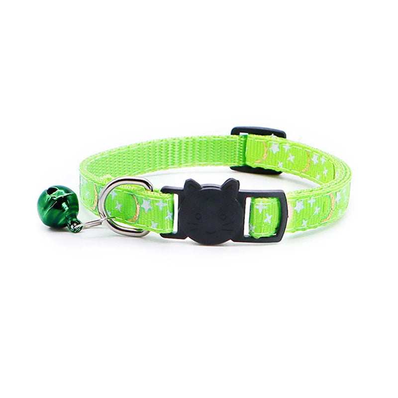 Gold Stars and Moon Cat Collar with Reflective Safety Buckle and Bell