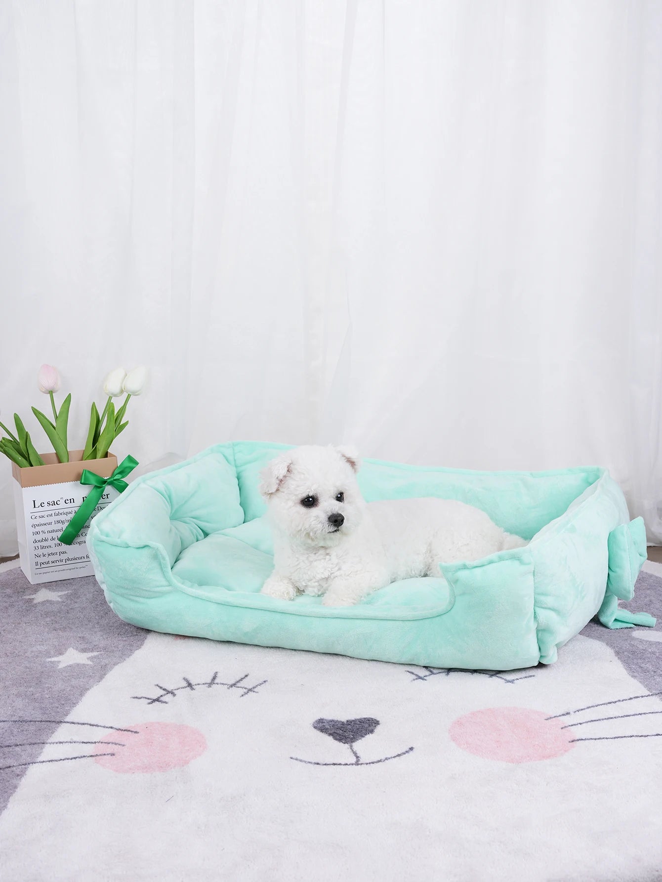 Dog Beds for Small Dogs Bow Tie Basket Plush Blanket Bed Cats Large Bedding Cushions Pet Supplies Breeds Sofa Pets Accessories