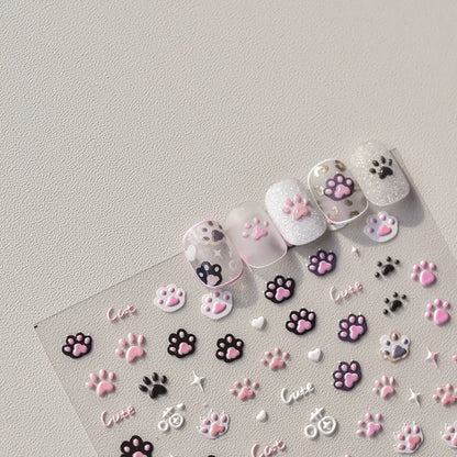 1pcs Cute Cat Claw 3D Jelly Relief Nail Stickers 3D Adhesive Stickers For Nails DIY Japanese Kawaii Slider Nail Art Decorations