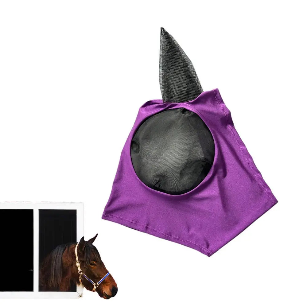 Fly Covers for Horses Fine Mesh UV Blocking Elastic Cover with Ears Machine Washable Equestrian Supplies for Outdoors