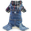 Black Dog Denim Jumpsuit Plaid Shirt Overalls for Dogs, Spring Clothes for Small Dogs Puppy Yorkie Jeans Jacket Pet Apparel