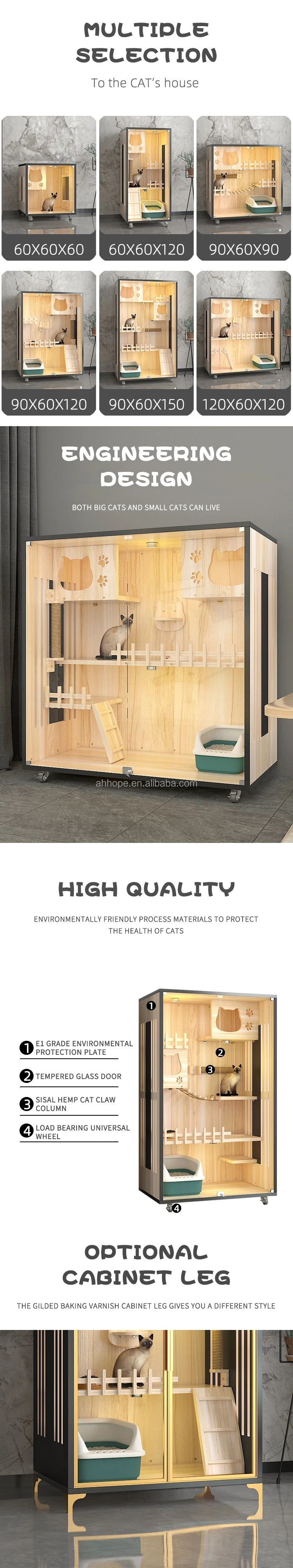 Amazon New Arrive Luxury Wood Cat Villa Bed Wooden Pet Cage Cat Showcase Cattery Cat House For Amazon