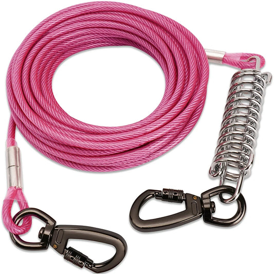 Dog Tie Out Cable Leash, Double Durable Steel, Welded Clamp, Lead, Small, Medium, Large Dogs, Outdoor Leash Belt