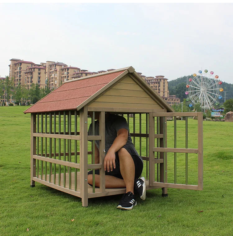 Outdoor Waterproof Solid Wood Stainless Steel Anti-corrosion Kennel Rainproof Large Dog House Golden Retriever Kennel Small Hous