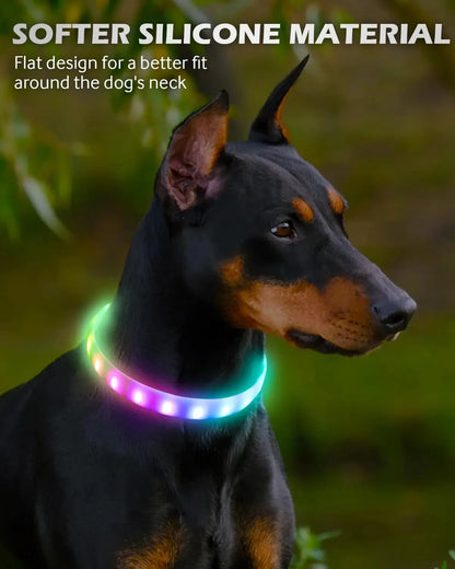 USB Rechargeable Glowing Collar for Large and Small Dogs LED Glowing Dog Collar 9 Flashing Modes Adjustable Soft Silicone Collar