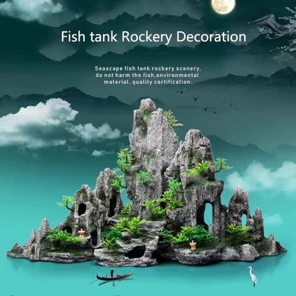 Resin Aquarium Rockery Mountain Decoration Artificial View Rock Cave Stone Tree Fish Tank Ornament Pet Supplies Home Decor New