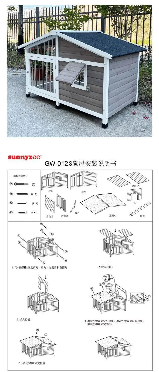 IGH Dog House Outdoor Rainproof Dog Villa Wooden Kennel Small to Medium Kennel Stainless Steel Fence Cat Cage Outdoor Dog