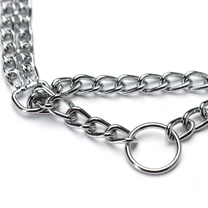Dog Martingale Pinch Choke Collar, Adjustable 2 Row Chrome Heavy Duty Training Slip P Chain Dog Collar for Medium Large Dogs