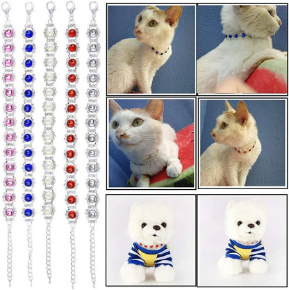 Adjustable Necklace Accessories for Dogs Cats, Bling Rhinestones Crystal Collar Party Wedding Princess Necklace for Small Breeds