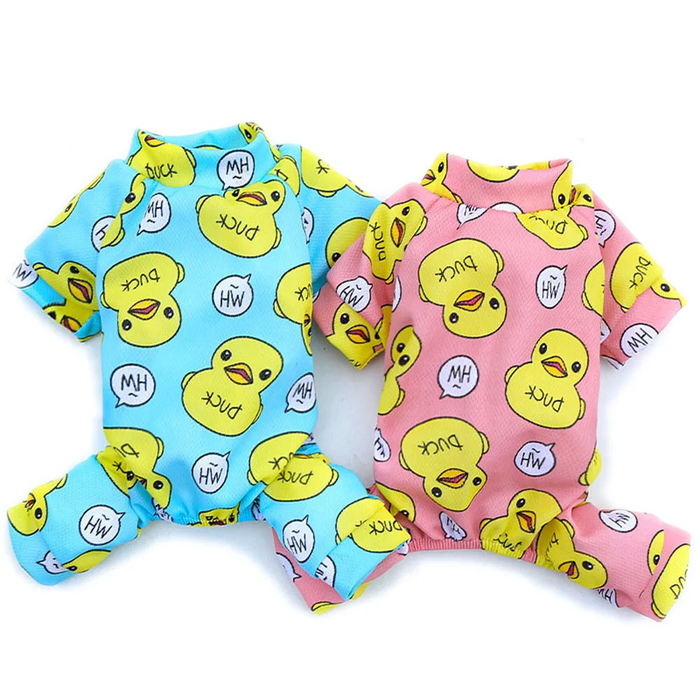 Dog Jumpsuit Puppy Dog Onesies Clothes Cat Dog Soft Pajamas Cute Duck Printed Pet Shirt Bodysuits for Teddy Pomeranian Apparel