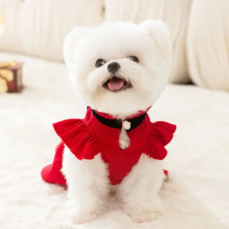 Christmas Costume Dress and Shirt Set for Pet Dog Luxury Dog Clothes Chihuahua Clothing Puppy Skirt Pet Apparel Dog Bow Dress