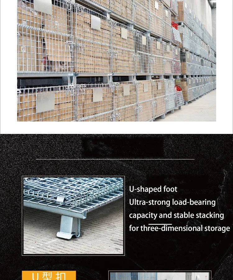 Heavy Duty Foldable Warehouse Iron Wire Cage Mesh Collapsible Container Pallet Cage Metal Collapsible Shipping Cage with Wheels