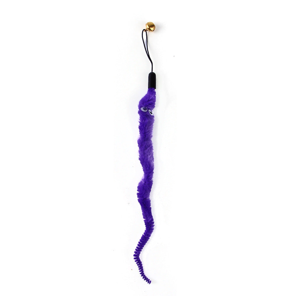 Funny Cat Stick Toy Furry Feather with Bell Cat Stick Toy Kitten Playing Pet Accessories Worm on A String Cat Toys Interactive