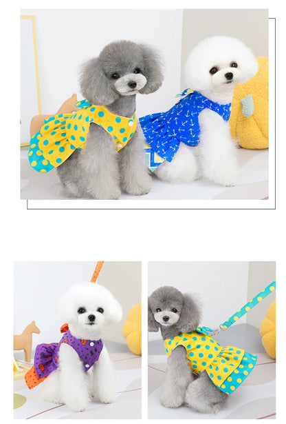 Luxury Bowknot Dog Dress for Small Dogs Summer Yorkie Chihuahua Girl Puppy Dog Clothes Princess Harness Dress and Leash Set