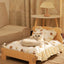 Cat Bed Wooden Cat And Dog Bed With Teddy Bear Pattern Indoor Pet Furniture Floor To Ceiling Bed(20*11inch)Comfortable Durable