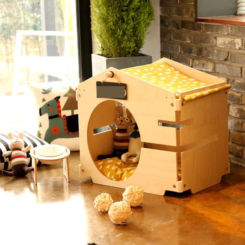 Pet natural birch hairball decoration, kennel wooden house, pet tent shed design