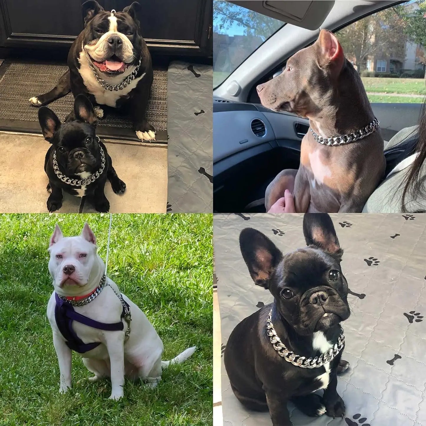 Heavy Duty Dog Chain Collar with Dog Paw Pendant 15MM Wide Stainless Steel Metal Cuban Link Chain Collar for Small Medium Dogs