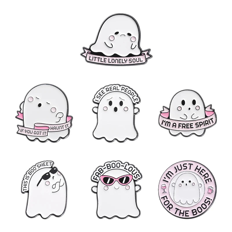 Funny Animal Sets Enamel Pins Cartoon Anime Figure Ghost Spooky Cute Cat Bird Brooches Backpack Lapel Badge Punk Jewelry Gifts