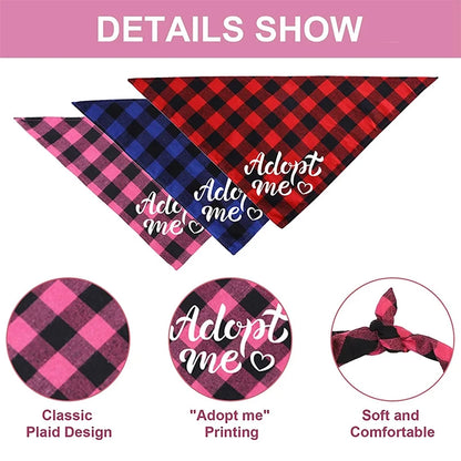 Adopt Me Dog Bandanas Plaid Dog Bandana Adjustable Dog Scarf Bibs Scarf Set for Dog Cat Pet Animals