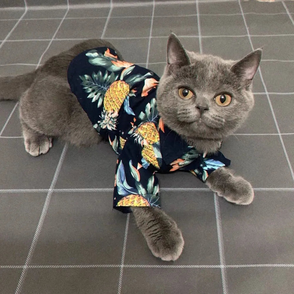 Summer Dog Shirt Hawaiian Beach Pet Clothing Coconut Tree Flower Print Puppy T-Shirt for Small Dogs Cats Vest Camp Shirt for Pug