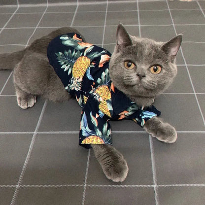 Summer Dog Shirt Hawaiian Beach Pet Clothing Coconut Tree Flower Print Puppy T-Shirt for Small Dogs Cats Vest Camp Shirt for Pug