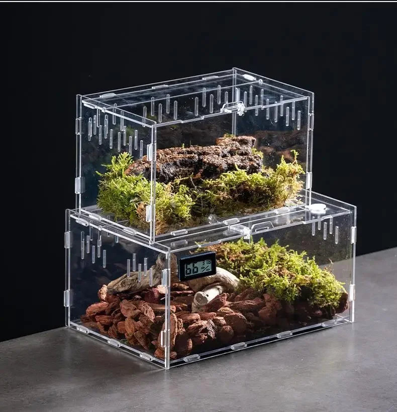 Reptile Acrylic Transparent Terrarium Breeding Box Turtle Cage Nano Arboreal Tarantula Enclosure Dearded Dragon Reptiles Habitat