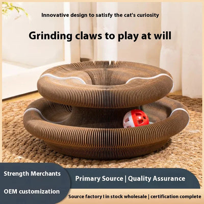 Organ cat scratch board foldable cat toy with bell for self fun and relaxation, cat scratch resistant corrugated paper, scratch