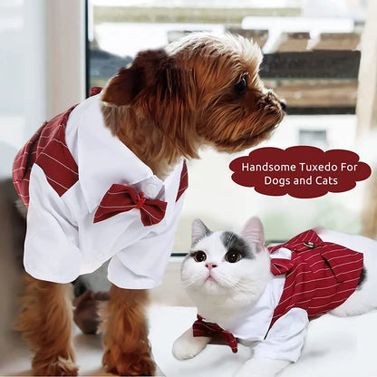 Dog Tuxedo Formal Dog Suit Shirt with Bow Tie Pet Stripe Suit for Wedding Birthday Party Puppy Prince Costume for French Bulldog