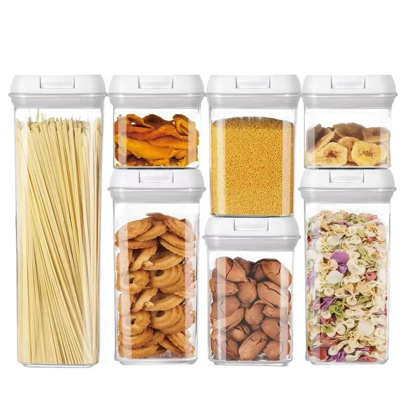 7pcs/set Food Storage Containers Plastic with Lids Kitchen Storage for Rice Sugar Flour Pasta Cereal Storage Containers