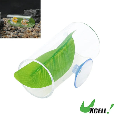 UXCELL Fish Tank Accessories Hollow Acrylic Betta Fish Cave with Betta Leaf Suction Cup Clear 1 Set Reptile Habitat Décor