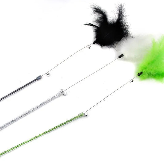 Cat Toy Cat Teaser Sticks Steel Wire Cat Teaser Rod Bell Feather Ball Chicken Feather Cat Teaser Rod Plastic Cat Toys