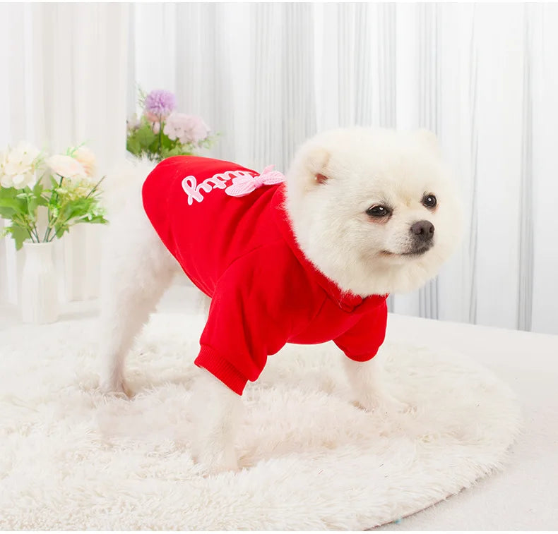Fleece Lined Dog Hoodies Cute Girl Dog Sweatshirt Spring Winter Doggie Clothes Puppy Coat with Hat Pet Apparel for Small Dogs
