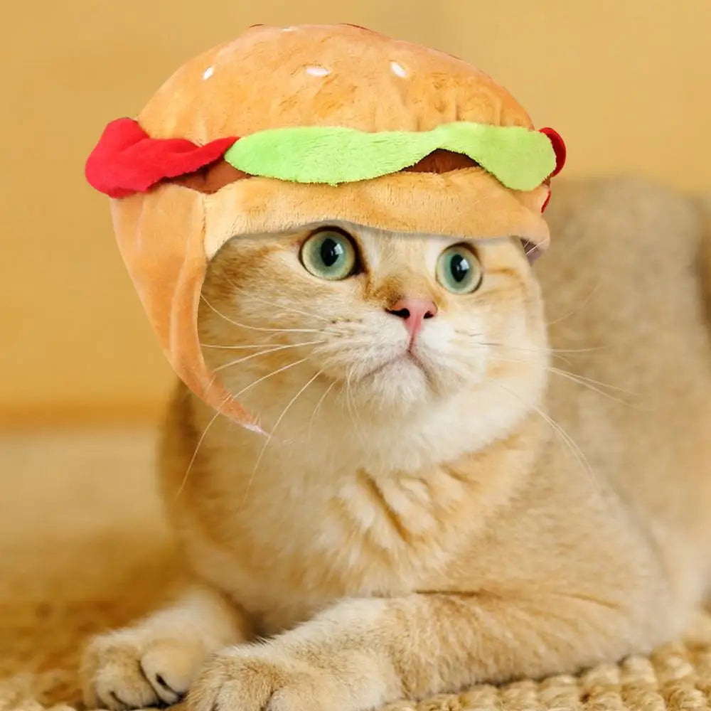Cat Hats Halloween Dog Funny Cosplay Costume Hamburger Hats Burger-Shaped Puppy Costume Accessory Headwear for Cats Dogs Puppy