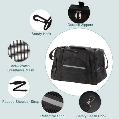 UXCELL Pet Carrier Puppy Carrier Dog Bags for Small Cats Dogs Puppies Up to 13 Lbs Black 600D Oxford Cloth Pet Carriers