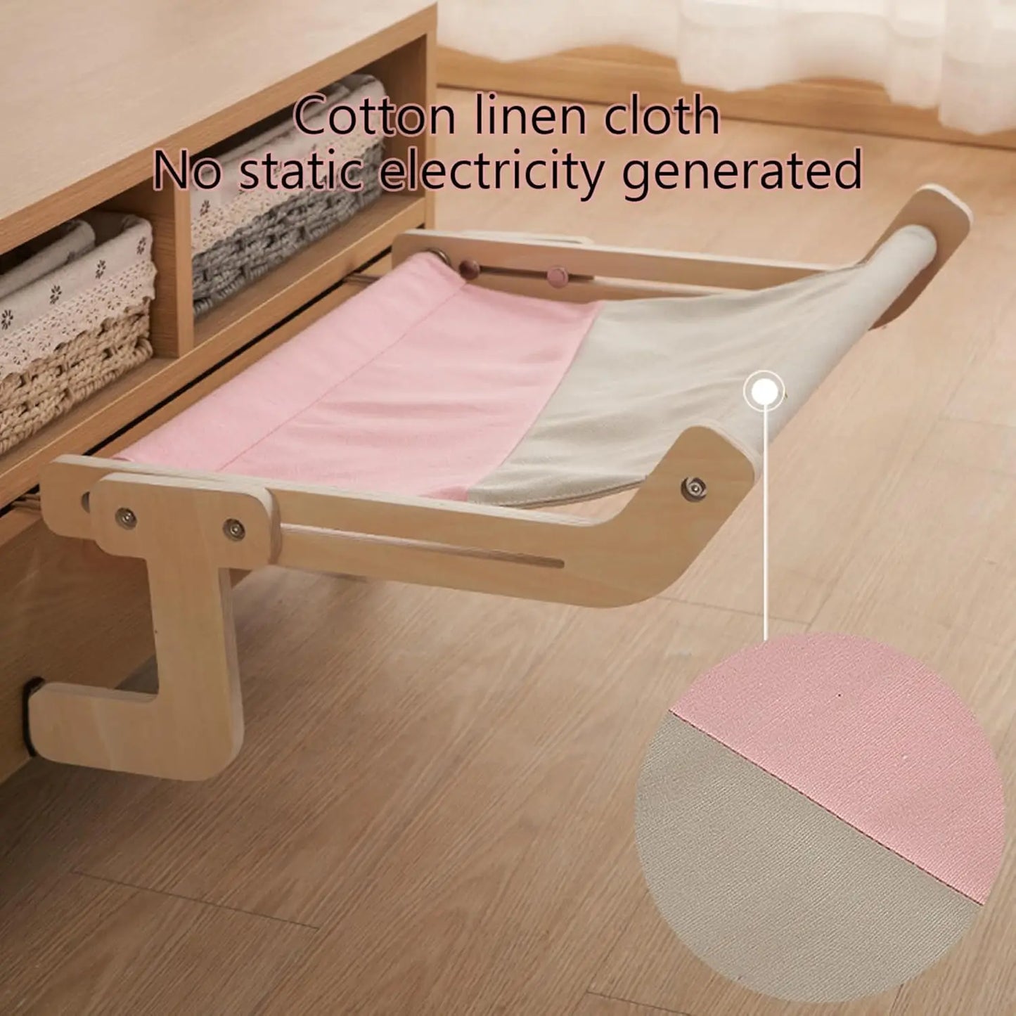 Pet Window Hanging Cat Bed, Removable Balcony Cat Hanging Hammock Wooden Assembly Indoor Bedside Bed Pet Nest