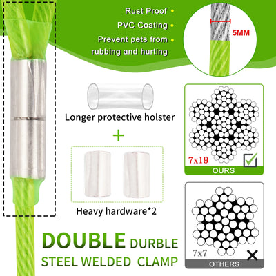 Tie Out Cable Dog Walking Training Glue coating Leashes Double Head Pet Wire Rope with Steel Buckle For Two Dogs Usage
