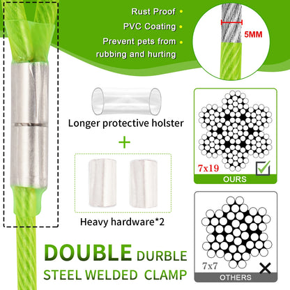 Steel Wire Dog Tie Out Cable, Dog Runner for Yard, Durable Superior Clips, Silver Dog Chains