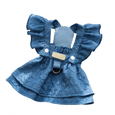 Luxury Jacquard Dog Dress for Small Dogs Cats Girl, Ruffles Sleeve Puppy Princess Strap Skirts Spring Summer Clothes Pet Apparel