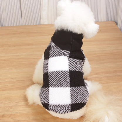 Plaid Dog Hoodie Christmas Pet Clothes Fleece Sweater with Leash Hole for Small Medium Dogs, Soft Winter Warm Dog Sweatshirt