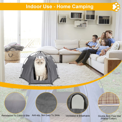 Yanvega Cat Tent Pet Supplies, Gray Cat Tent For Indoor Cat 23.6"*23.6"*16.8" Dog Tent Bed For Small Dog With 6 Ground Nails