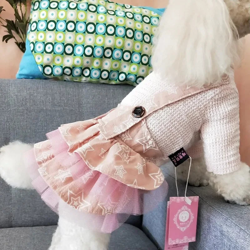 Dogs Denim Suspender Skirt Striped T-Shirt Cats Cute Fashion Cartoon Puppy Strapped Dress Suit Birthday Garden Walking Clothes