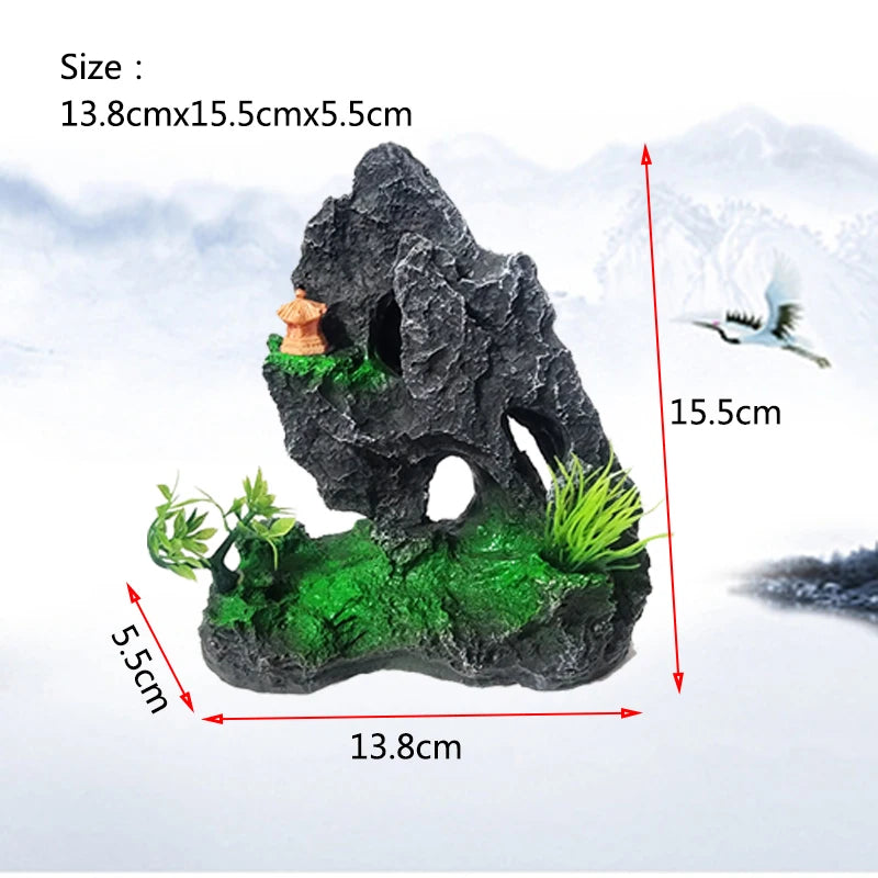 Resin Aquarium Rockery Mountain Decoration Artificial View Rock Cave Stone Tree Fish Tank Ornament Pet Supplies Home Decor