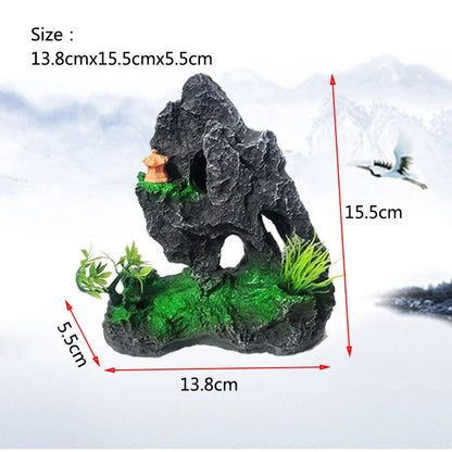 Resin Aquarium Rockery Mountain Decoration Artificial View Rock Cave Stone Tree Fish Tank Ornament Pet Supplies Home Decor