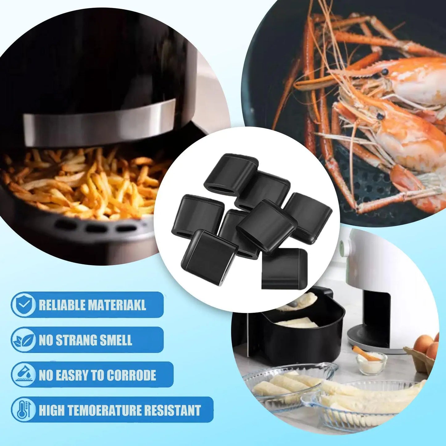 Air Fryer Rubber Bumpers Black Air Fryer Scratch Protection Air Kitchen Tray Fryer Replace Parts Accessories Cover Rubber W1T4