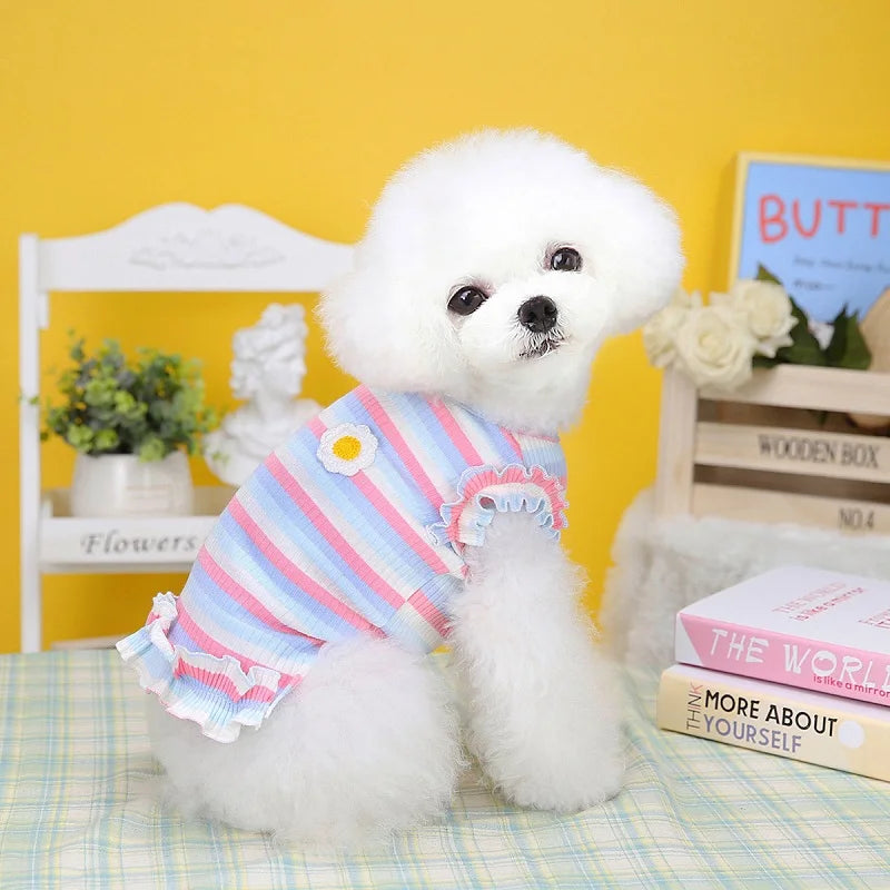 Summer Dog Clothes Pet Dog Vest Dress Dog Knitted Striped Dog T Shirt Chihuahua Bichon Clothing Kitten Puppy Girls Dog Costume