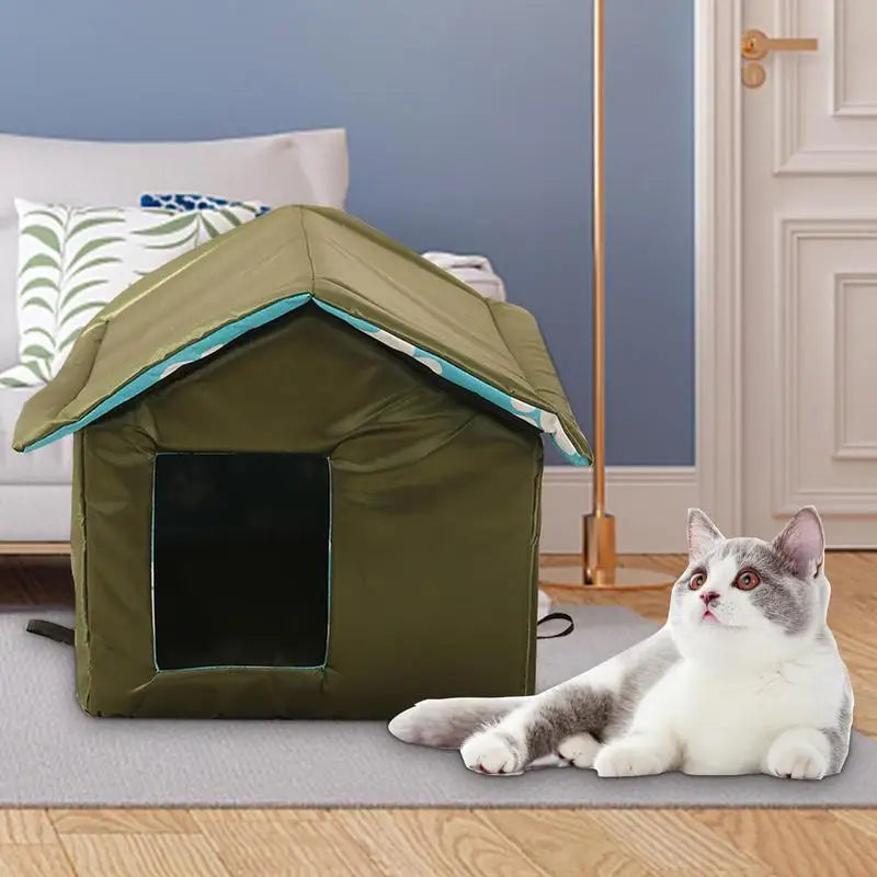 Outdoor Cat House Collapsible Winter Pet Shelter For Cats Outside Cat House With Removable Soft Mat For Outdoor Indoor Cats