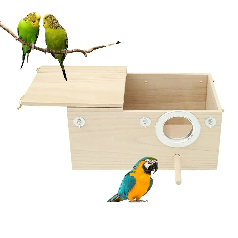 Parakeet Nest Box Wood Parrot Nesting Breeding House Nesting Boxes for Birds with Perch Stand Bird Cage Mating Box for Budgie